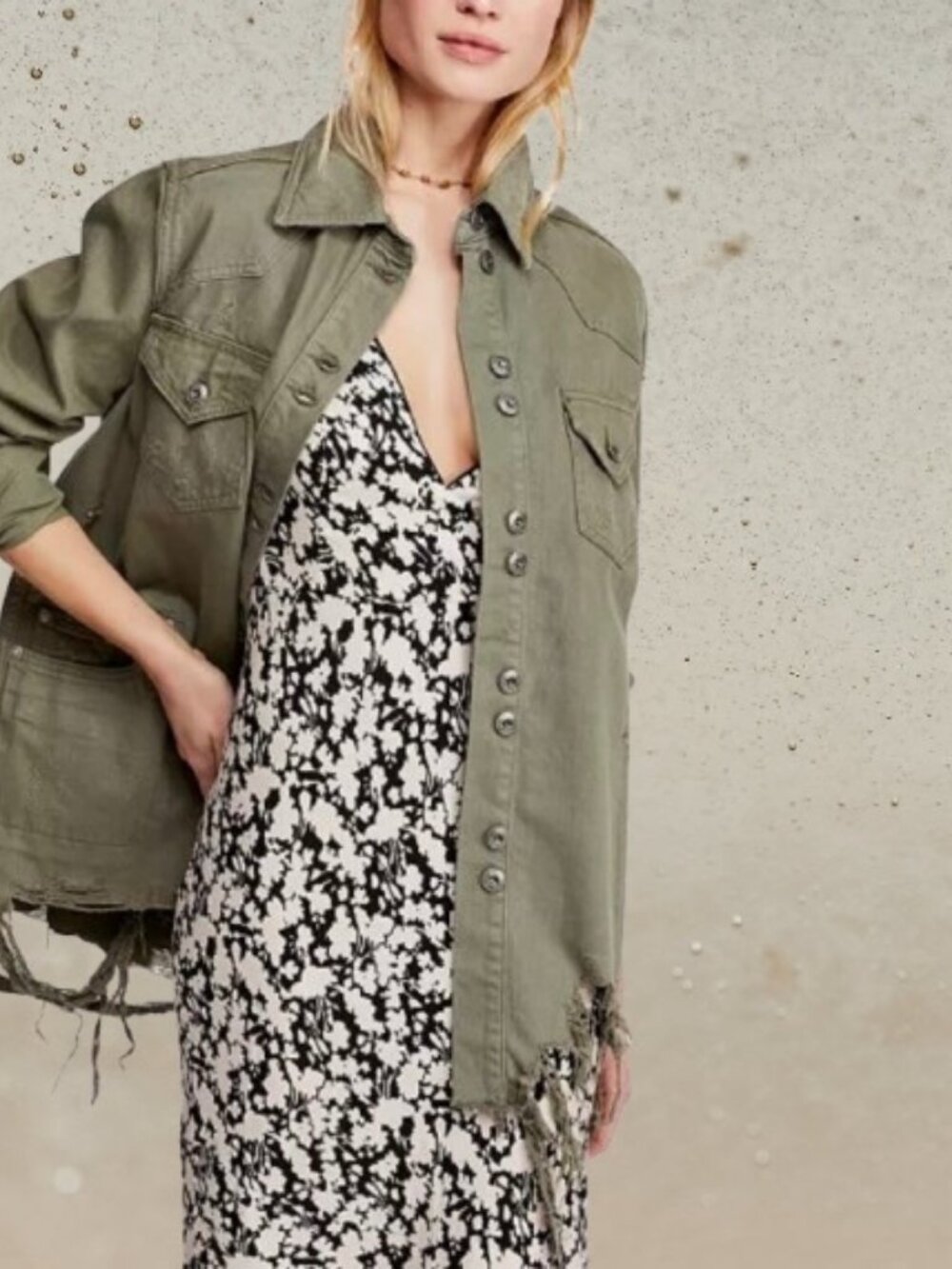 Free People Size Extra Small (XS) Women's Green Military Style Cotton Blend Jack
